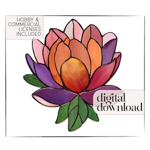 Peony Stained Glass Pattern: Modern Flower Suncatcher (PDF & PNG)