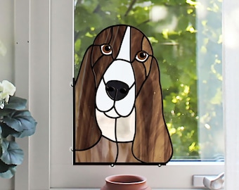 Basset Hound Stained Glass Pattern: Dog Suncatcher Design (PDF & PNG Download)