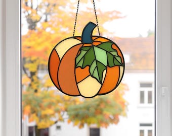 Fall Pumpkin Stained Glass Pattern: Suncatcher Design (PDF & PNG)