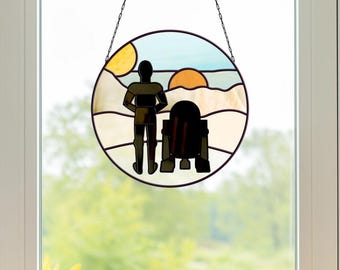 Tatooine Droids Stained Glass Pattern: Layered Landscape PDF & PNG