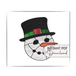 Stained Glass Snowman Pattern, christmas stained glass suncatcher, digital pattern to download, stain glass pattern for christmas gifts