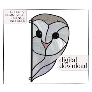 Snowy Owl Stained Glass Pattern, digital pattern to download, stained glass suncatcher, snowy owl template, stain glass pattern for owl