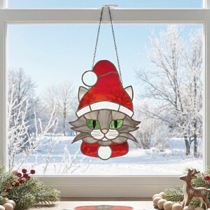 Santa Cat Stained Glass Pattern: Christmas Suncatcher Design (PDF & PNG) image 11