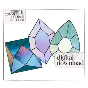 Beginner Stained Glass Crystal Patterns with PNGs • Boho Stained Glass Design • Instant PDF Download • Modern Stained Glass Gem Patterns