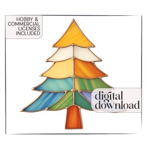 Weihnachtsbaum-Buntglas-Muster mit PNG, Fleckglas-PDF-Muster, modernes Buntglasmuster, Anfänger-Fleckglas-Weihnachtsbaum