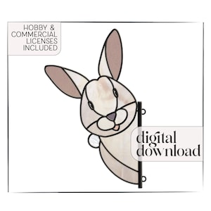 Stained Glass Rabbit Pattern, digital pattern to download, easter bunny suncatcher pattern, rabbit template, stain glass pattern for rabbit