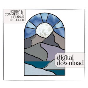 Boho Landschaft Buntglas Muster & PNG, Boho Bogen Dekor, digitales Muster zum Herunterladen, Glasmalerei-Muster, modernes Buntglas