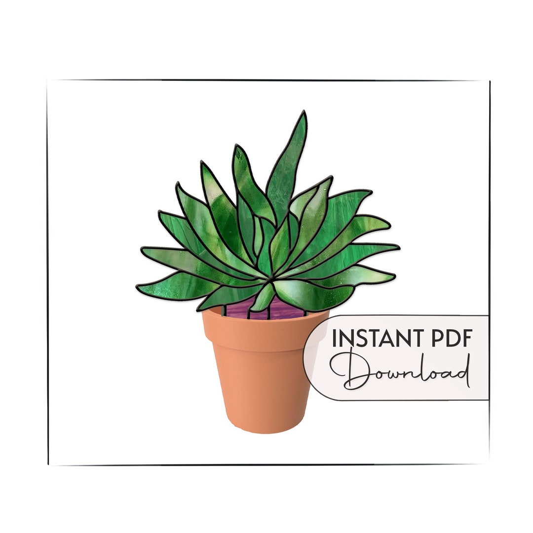 Stained Glass Plant Stake Pattern Cactus Stained Glass Etsy