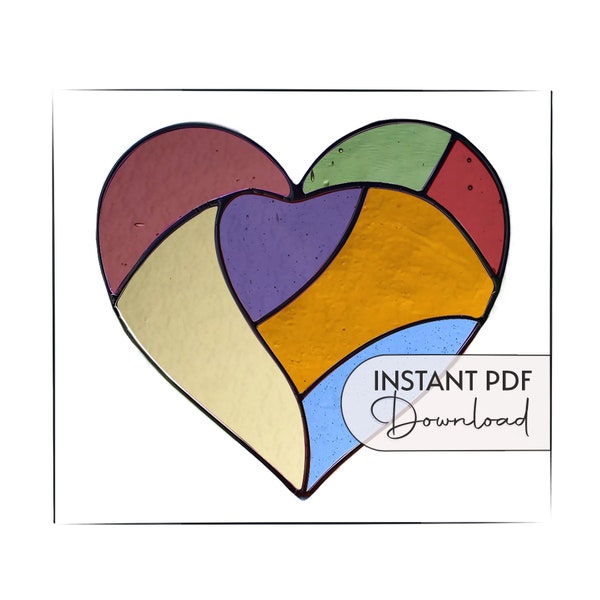 Stained Glass Valentine Heart Pattern for Suncatcher, retro stained glass pattern, digital download, stain glass heart light catcher