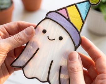 Birthday Ghost Stained Glass Pattern: Halloween Suncatcher (PNG & PDF)