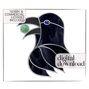 Stained Glass Crow Pattern & PNG, stained glass bird, digital pattern to download, stain glass pattern for crow art, gemstone crow gift