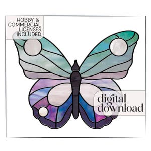 Butterfly Stained Glass Pattern plus PNG, digital pattern to download, stained glass butterfly pattern suncatcher, butterfly window hanging