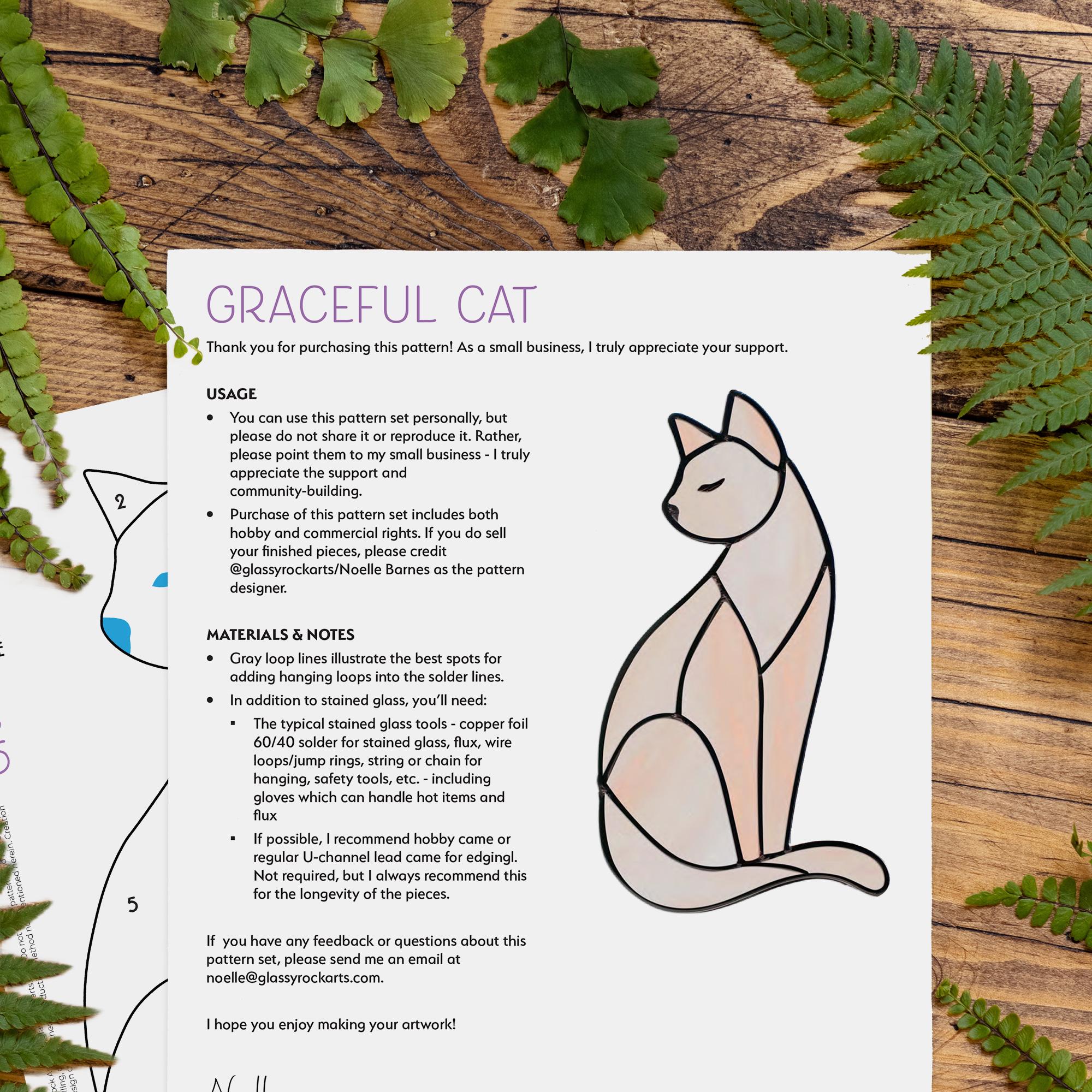 Cat Stained Glass Pattern: Simple Printable Suncatcher Pattern (PDF ...