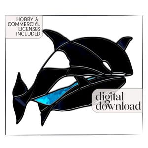 Stained Glass Whale Pattern, digital download, orca stained glass suncatcher, whales template, orca stain glass design gift for whale lovers