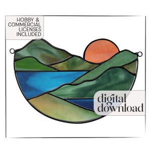 Mountain Landscape Stained Glass Pattern: Modern Suncatcher Design (PDF & PNG)