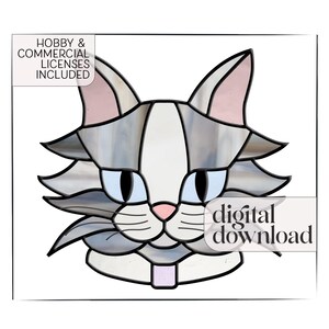 Fluffy Cat Stained Glass Pattern: Suncatcher Kitty Decor PDF & PNG - Etsy