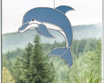 ステンドグラスのパターン、ステンドグラスのイルカのサンキャッチャー