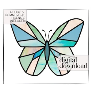 Beginner Butterfly Stained Glass Pattern & PNG, digital pattern to download, stained glass butterfly pattern for suncatcher, window hanging
