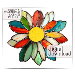 Folk Art Flower Stained Glass Pattern & PNG, digital download, wildflower template, stain glass flower pattern, stained glass flower design
