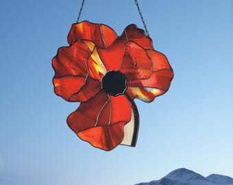 Poppy Stained Glass Pattern: Flower Suncatcher Template PDF & PNG