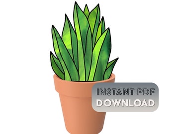 Digital Pattern • Boho Stained Glass Plant Stem Design • Instant PDF Download • DIY Modern Stained Glass Plant Patterns