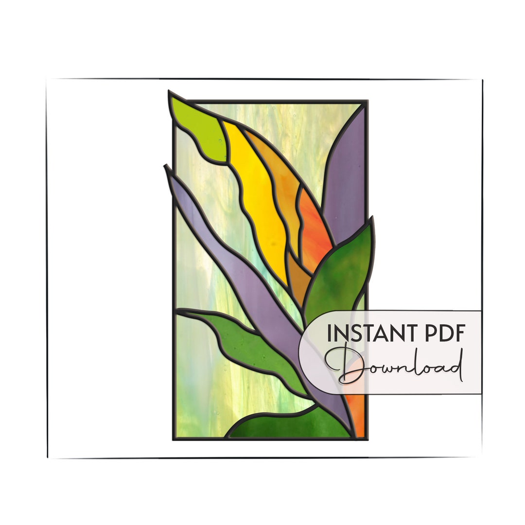 Modern Stained Glass Plant Pattern, Printable Tropical Plant Stained
