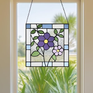 Padrão de vitral floral quadrado: modelo de apanhador de sol faça você mesmo (download digital em PDF e PNG)