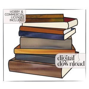Books Stained Glass Pattern + PNG, digital download pattern PDF for stack of books, stained glass pattern for books, beginner pattern