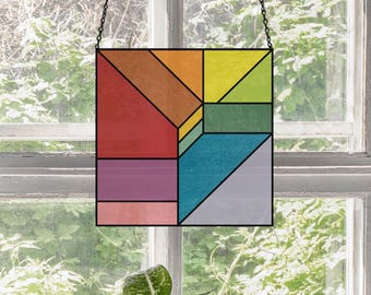 Geometric Stained Glass Pattern: Modern Square Design PDF & PNG