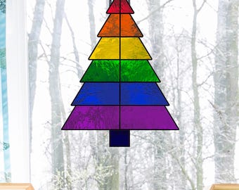 幾何学的なクリスマスツリー、ステンドグラスのパターン、サン