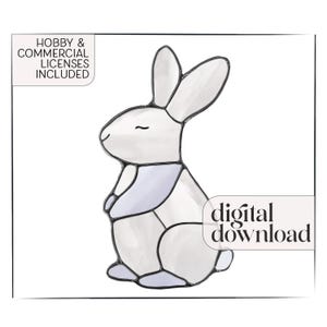 Bunny Stained Glass Pattern + PNG, digital download, stained glass sun catcher, rabbit template, stain glass animals, rabbit stained glass