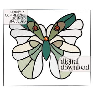 Modèle de vitrail de papillon de nuit, modèle numérique à télécharger pour le modèle de mite de papillon de vitrail, accrochage de fenêtre d'attrape-soleil de papillon