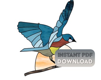 bird stained glass pattern, digital pattern to download, stained glass bird pattern, bird template, stain glass pattern for bird suncatcher