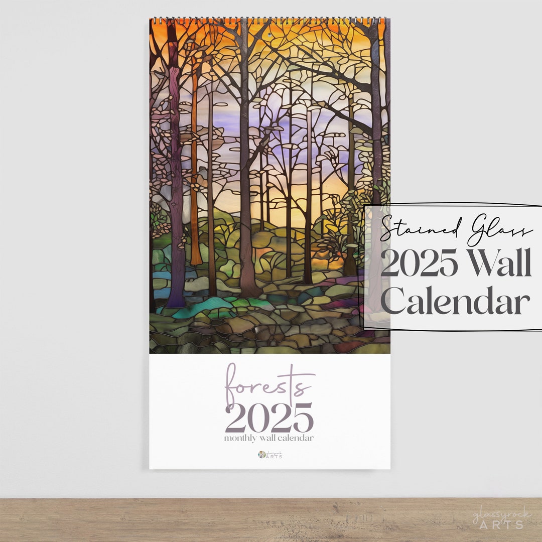 Forests 2025 Wall Calendar, Stained Glass Forests Calendar With Month