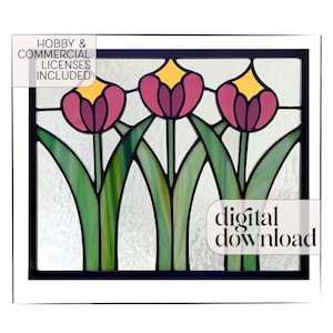 Prairie Stained Glass Flowers Pattern, printable flower stained glass patterns, stained glass suncatcher, floral stained glass flower design