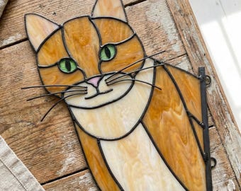 Cat Suncatcher Stained Glass Pattern: Feline Lover Template PDF & PNG