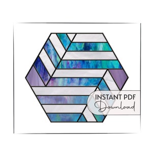stained glass hexagon stripe geometric pattern, modern stained glass design, digital pattern to download, stain glass pattern for suncatcher
