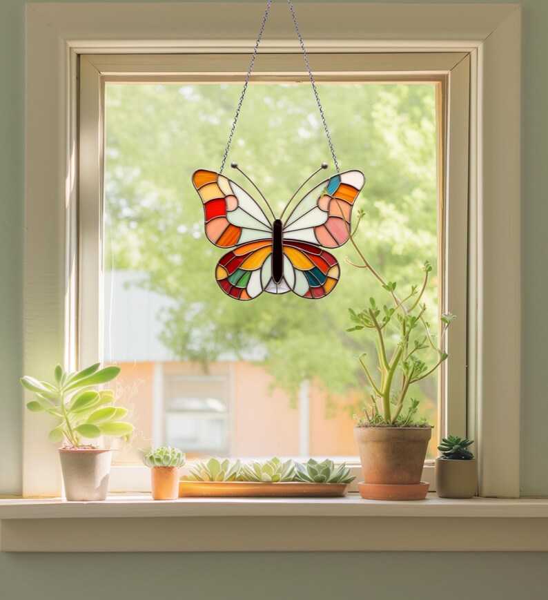 Groovy Butterfly Stained Glass Pattern, Printed Retro Stained Glass