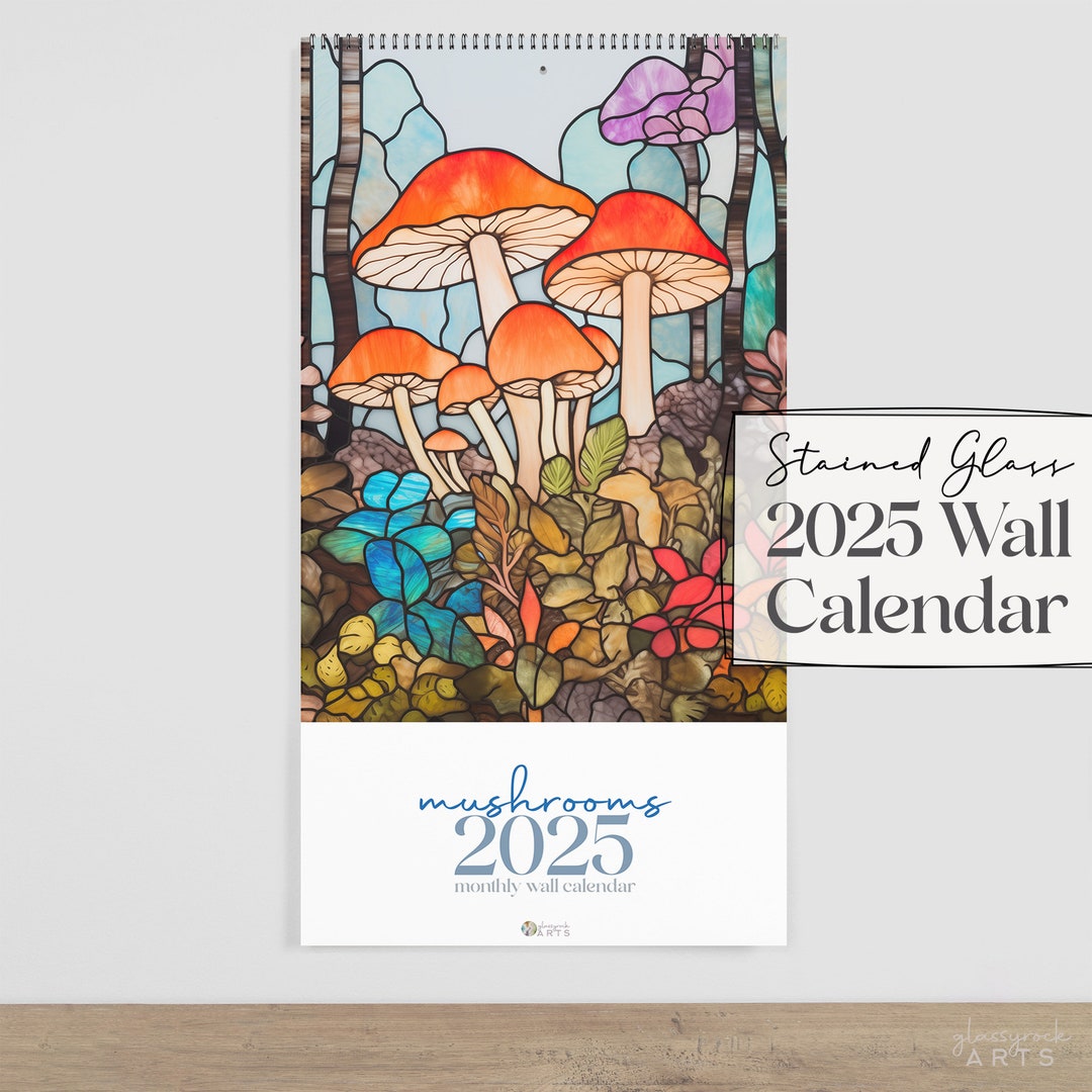 Stained Glass Mushrooms 2025 Wall Calendar, Month at A Glance Large