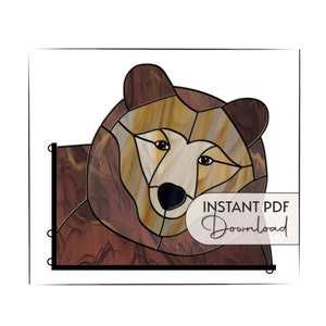 Bear Stained Glass Pattern, digital PDF download, corner buddy, bear template, stain glass design for bear suncatcher