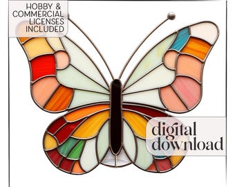 Groovy Butterfly Stained Glass Pattern with PNG, printable retro stained glass butterfly pattern, butterfly suncatcher window hanging