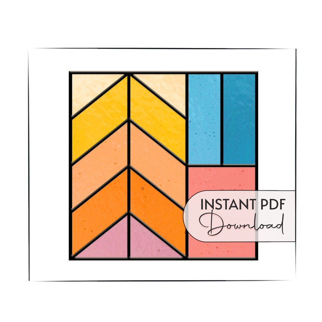 Square Stained Glass Pattern, Modern Minimalist Stained Glass, Stain Glass Pattern Digital