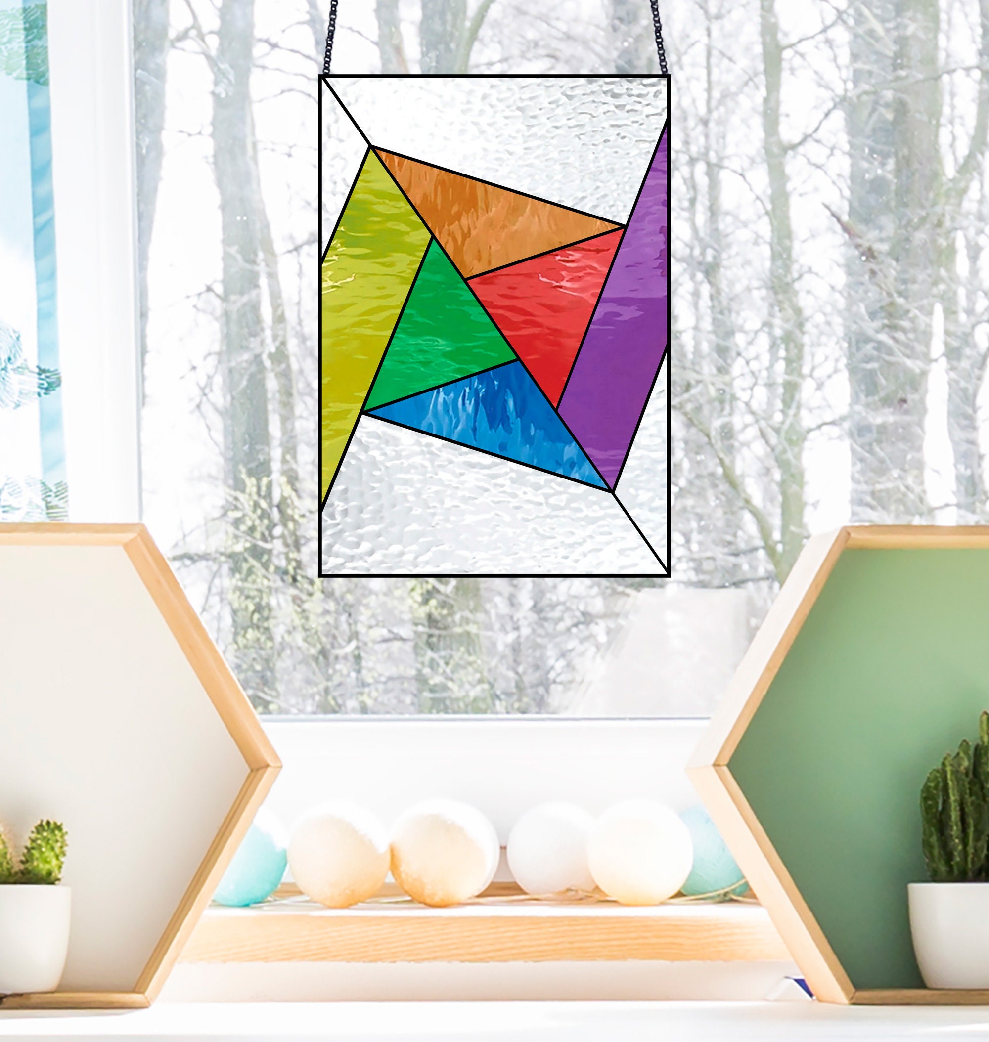 Capteur de soleil de cœur en vitrail Design géométrique Art 