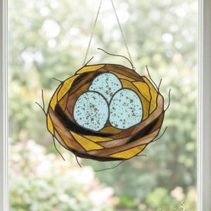 Wire Bird's Nest Stained Glass Pattern: Suncatcher Template (PDF & PNG Digital Download)