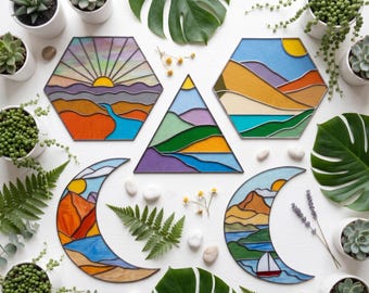 Stained Glass Landscape Patterns: Modern Suncatchers (Digital Download)