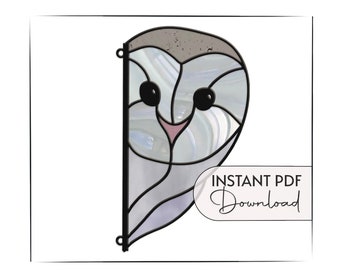 Snowy Owl Stained Glass Pattern, digital pattern to download, stained glass suncatcher, snowy owl template, stain glass pattern for owl