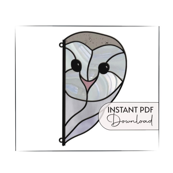 Snowy Owl Stained Glass Pattern, digital pattern to download, stained glass suncatcher, snowy owl template, stain glass pattern for owl