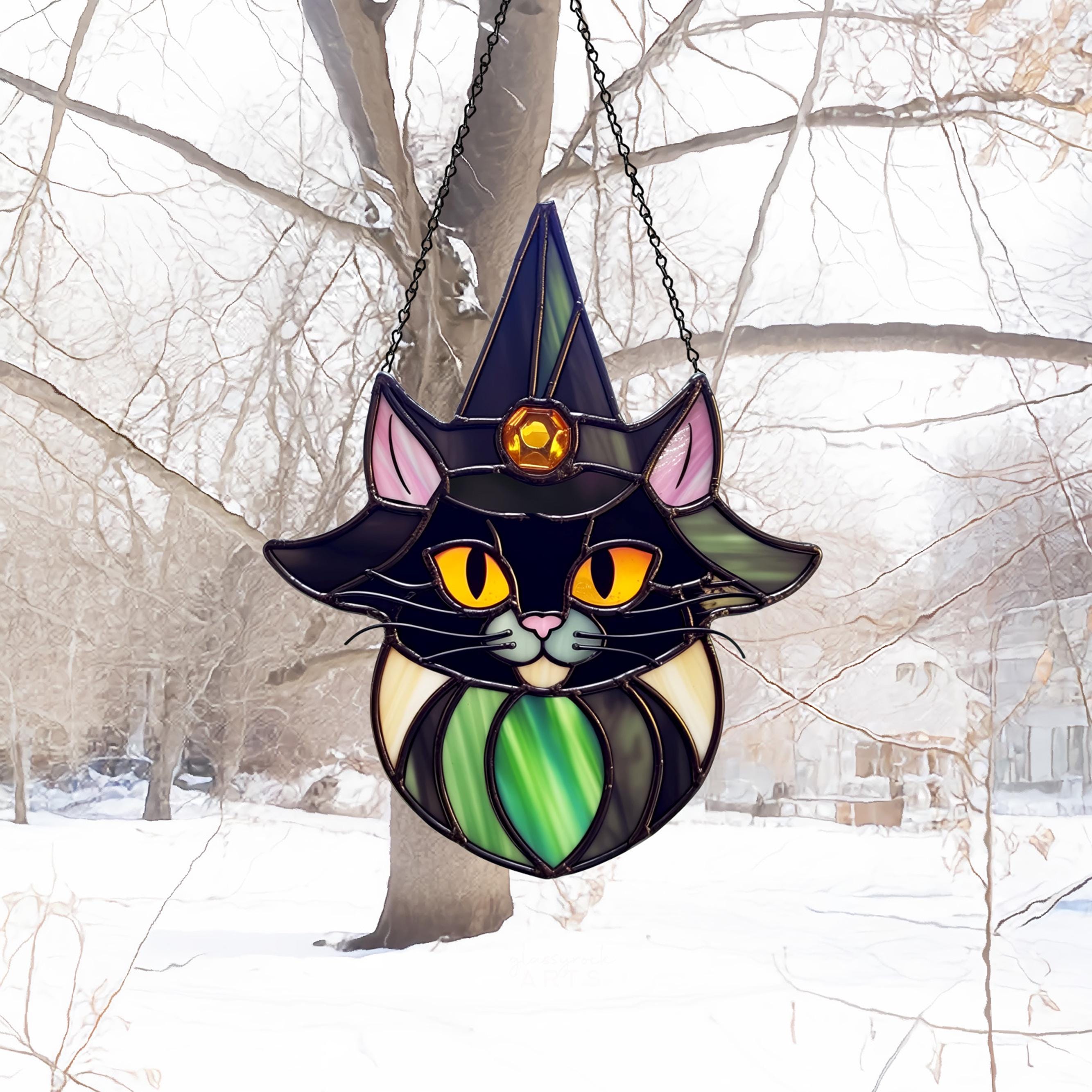 Cat Witch Stained Glass Pattern: Halloween Suncatcher (PDF & PNG) - Etsy UK