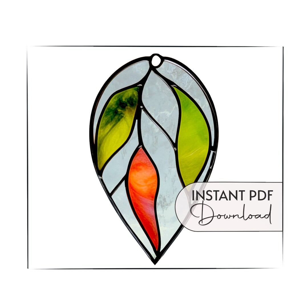 Modern Stained Glass Leaves Pattern Printable Hanging Plant Etsy