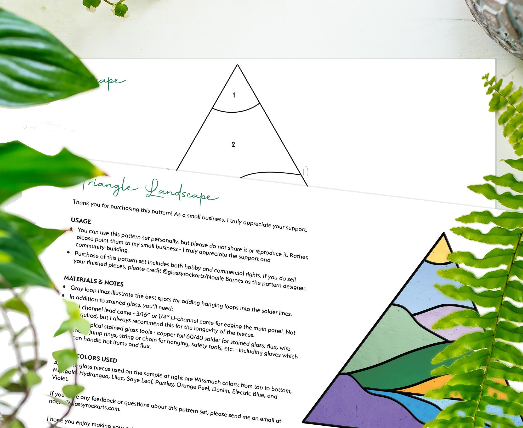 Triangle Landscape Stained Glass Pattern: Modern Suncatcher (PDF & PNG ...